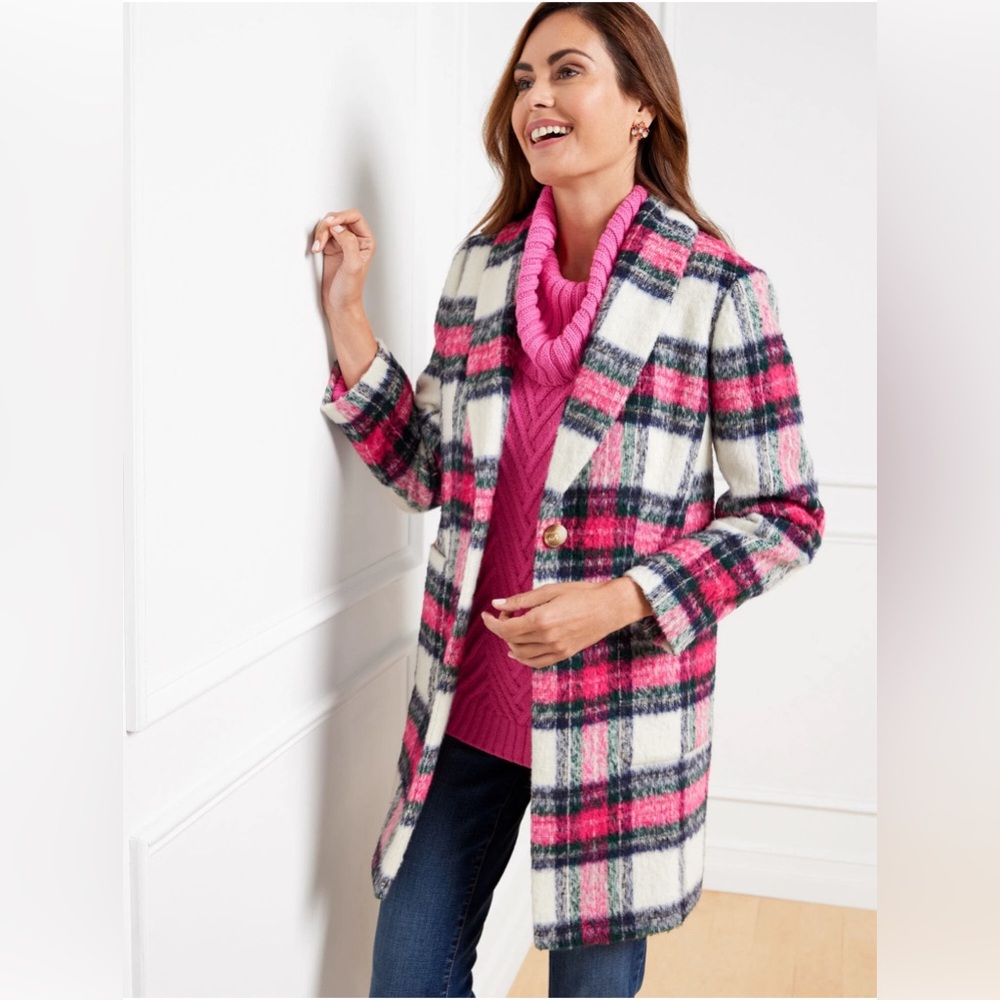 NWOT Talbots Brushed Wool Plaid Coat